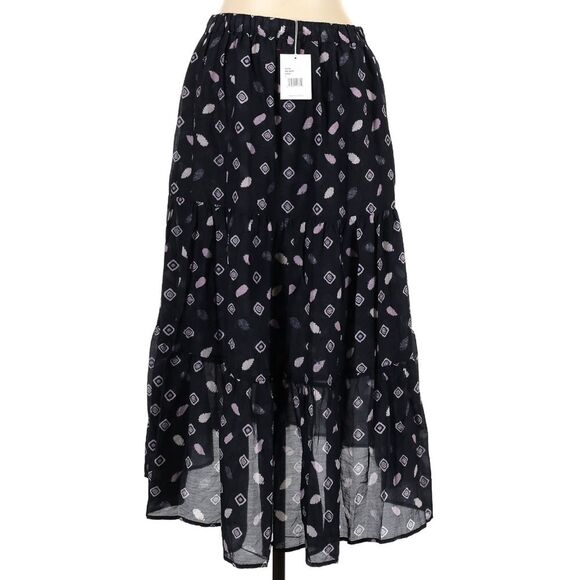 NEW Xirena Women's Iris Skirt Cotton Silk Mid Black Whimsey Pocket Skirt Large - Picture 3 of 11